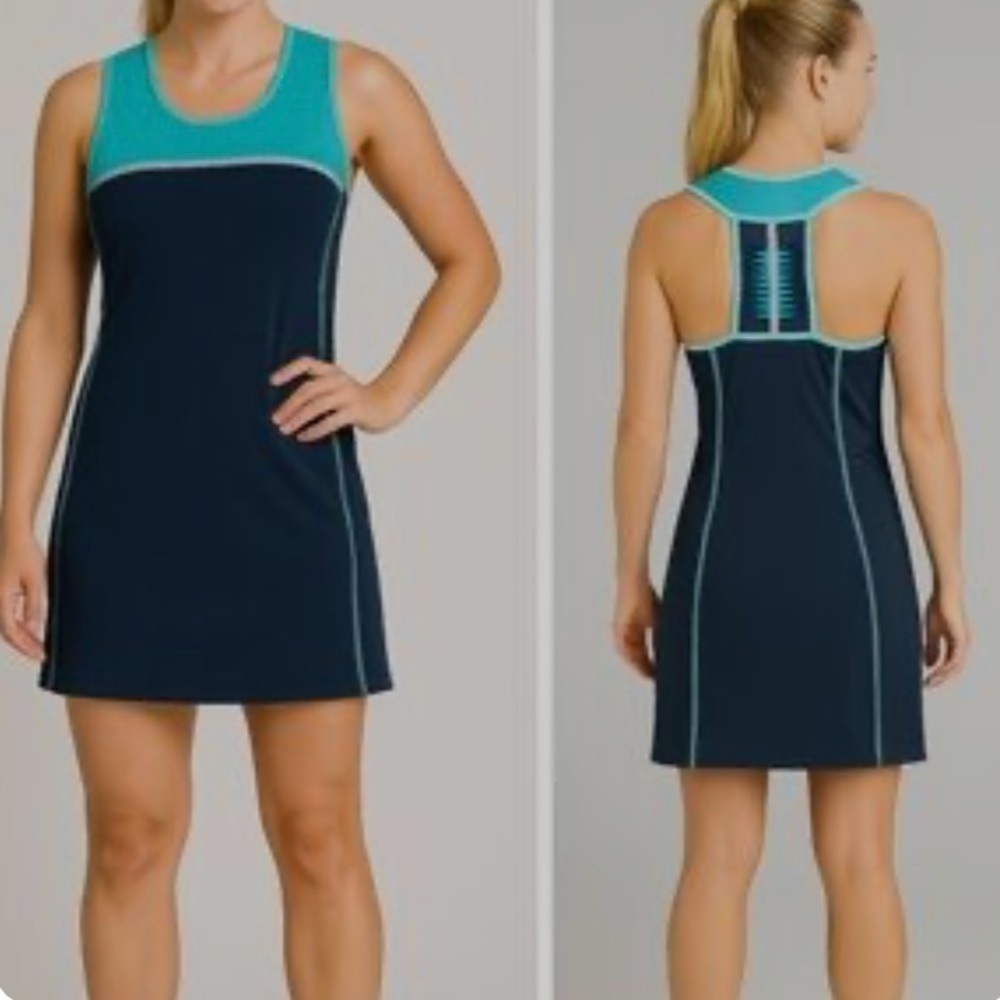 Title Nine Twisted Sister Blue Teal Racerback Sleeveless Built-In Bra Dress - Sm